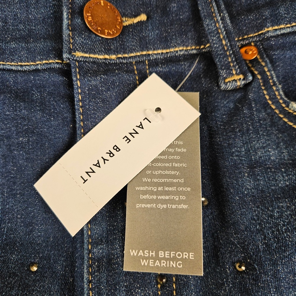 Lane Bryant Signature Fit Skinny Jeans Mid Rise Rhinestone Stud Dark Wash 14 NEW - Picture 6 of 13